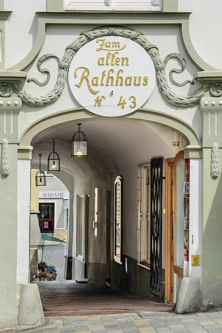 Pedestrian passage way, Bad Toelz, Upper Bavaria, Bavaria, Germany