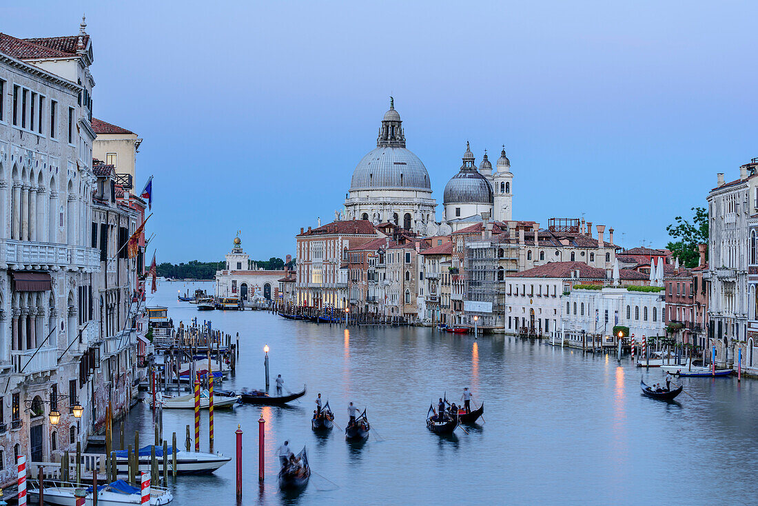 Canale Grande mit Gondoliere vor Santa Maria della Salute, Venedig, UNESCO Weltkulturerbe Venedig, Venetien, Italien