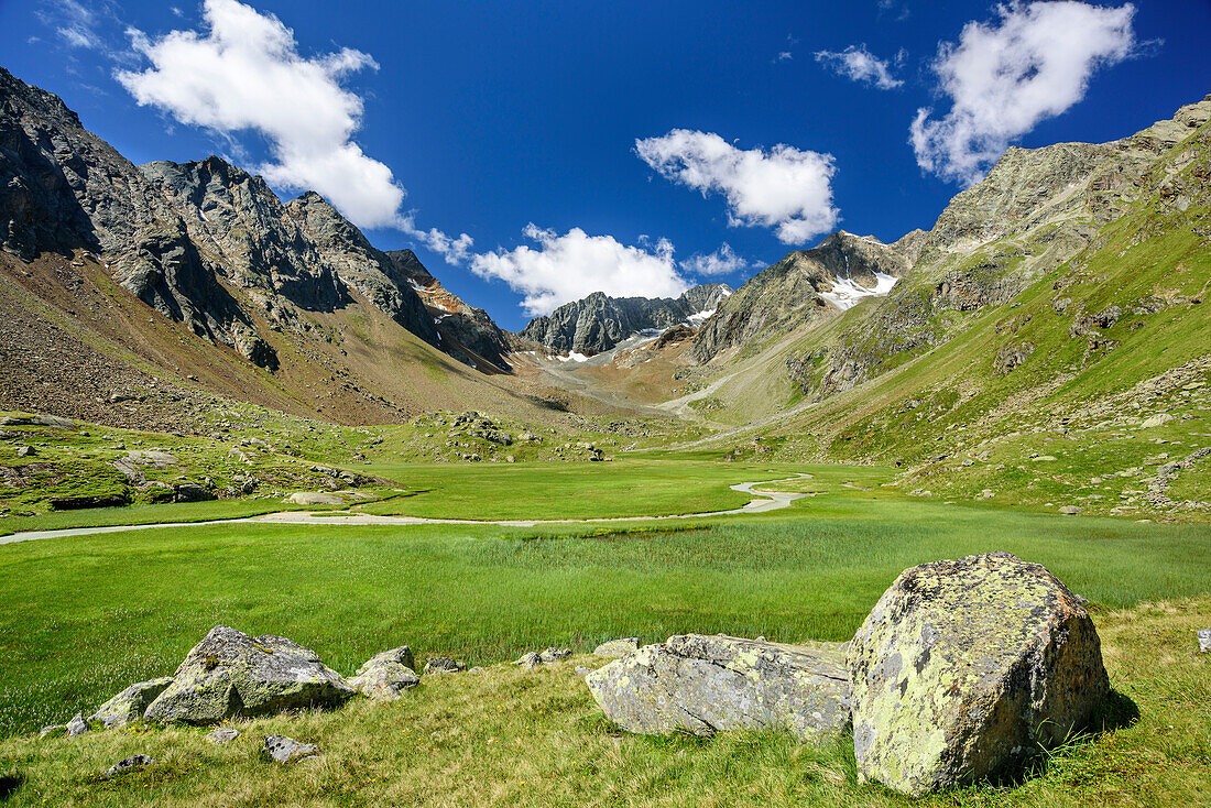 Hochmoos with Ruderhofspitze, hut Regensburger Huette, Stubai highroute, Stubai Alps, Tyrol, Austria