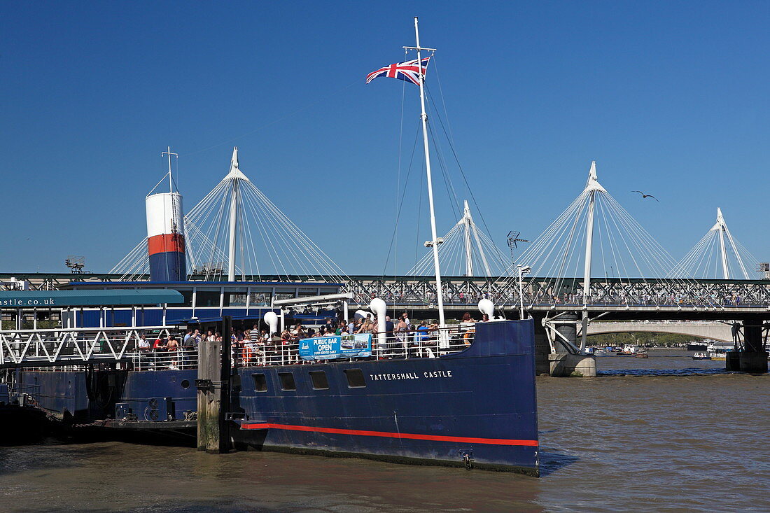 Tattershall Castle Bar, River Thames, in the background Hungerford Bridge, City of London, London, England