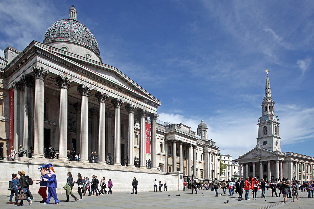National Gallery and St. Martins in the Fields, Trafalgar Square, City of Westminster, London, England
