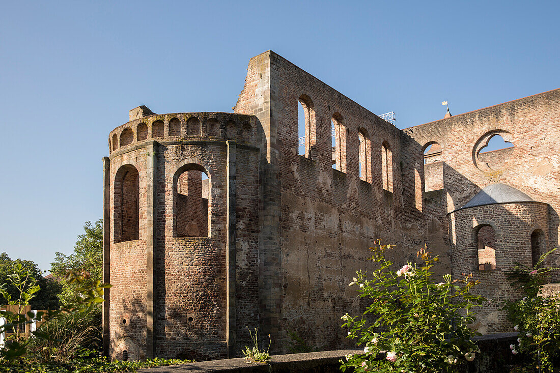 East view of the Stiftsruine, place of the Bad Hersfelder Festspiele open-air theater, Bad Hersfeld, Hesse, Germany, Europe