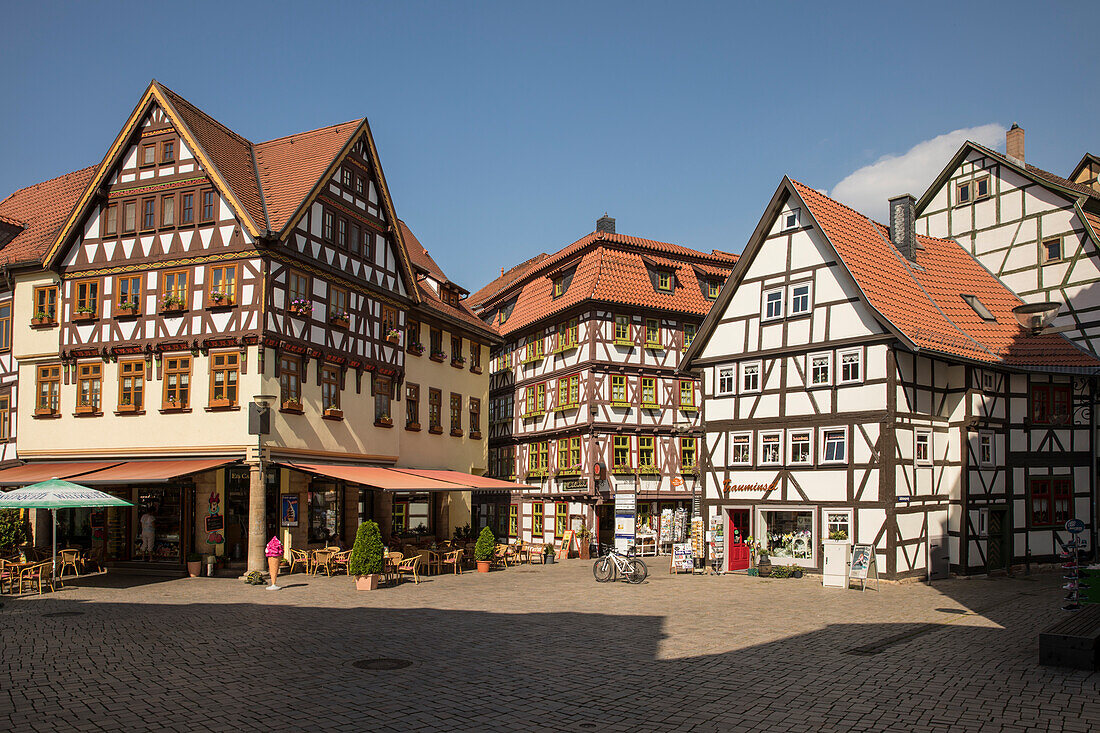 Altmarkt with historical half-timbered houses, Schmalkalden, Thuringia, Germany, Europe