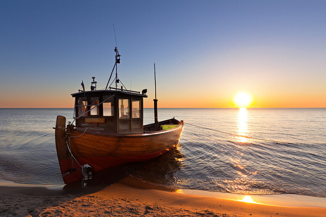 Fish cutter at the beach, Ahlbeck, Usedom,  Baltic Sea, Mecklenburg-West Pomerania, Germany