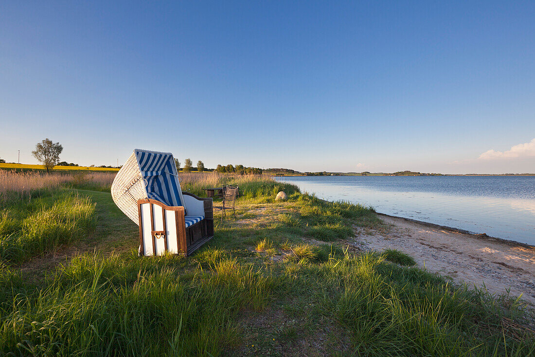 View over Hagensche Wiek to Moenchgut peninsula, Ruegen,  Baltic Sea, Mecklenburg-West Pomerania, Germany