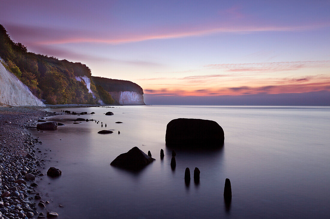 Morning mood at the chalk rocks, Jasmund National Park, Ruegen,  Baltic Sea, Mecklenburg-West Pomerania, Germany