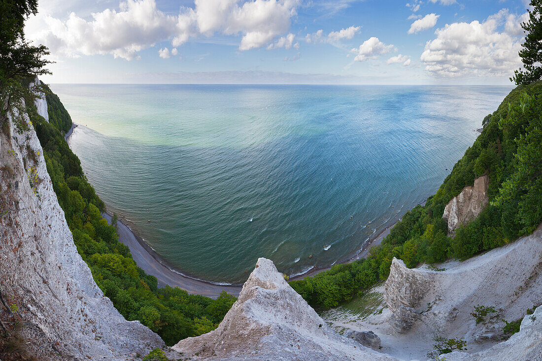 Panoramic view to the chalk rocks at Viktoria-Sicht, Jasmund National Park, Ruegen,  Baltic Sea, Mecklenburg-West Pomerania, Germany