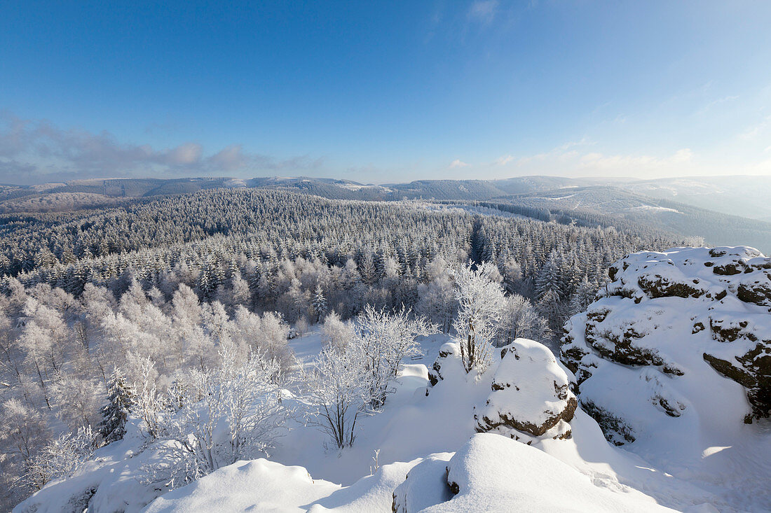 Blick vom Feldstein, Bruchhauser Steine, bei Olsberg, Rothaarsteig, Rothaargebirge, Sauerland, Nordrhein-Westfalen, Deutschland