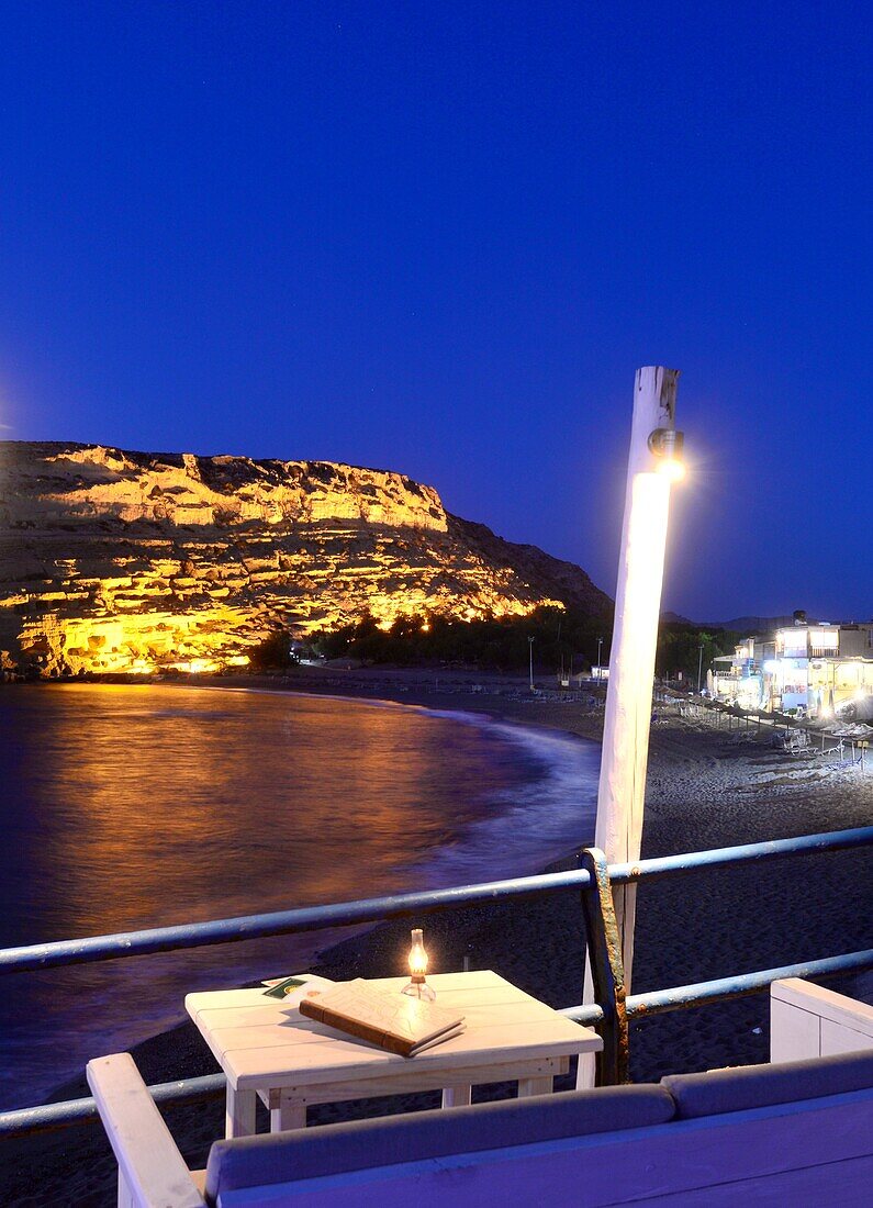 A beach restaurant in the evening, Matala, South- Crete, Greece