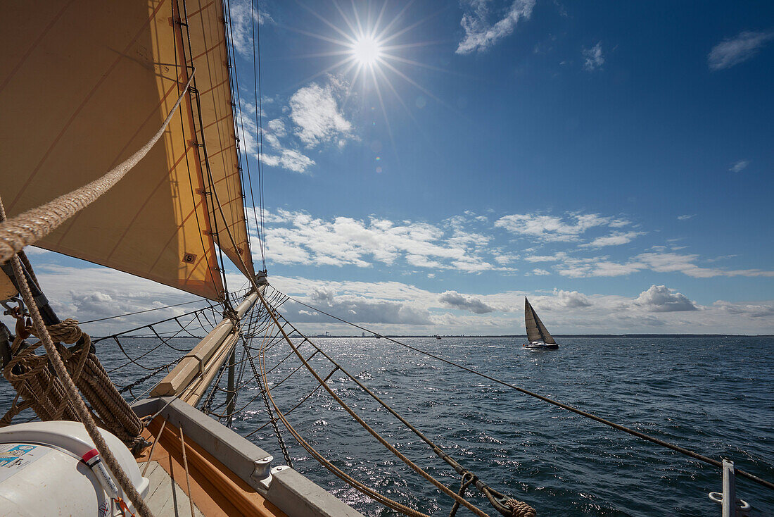 Sailing on the Baltic Sea in front of Warnemuende, Mecklenburg Vorpommern, Germany