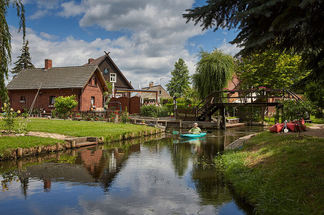 Paddling on the river Leipe, Spreewald, Brandenburg, Germany