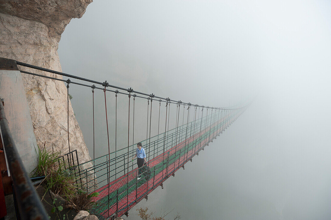 Hanging bridge at the Divine Cliffs, North Yandang Scenic Area, Wenzhou, Zhejiang Province, China, Asia