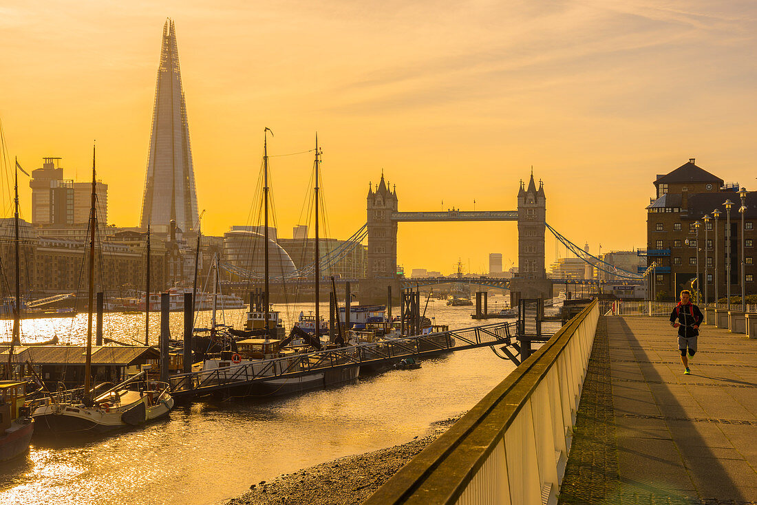 The Shard and Tower Bridge over River Thames, London, England, United Kingdom, Europe