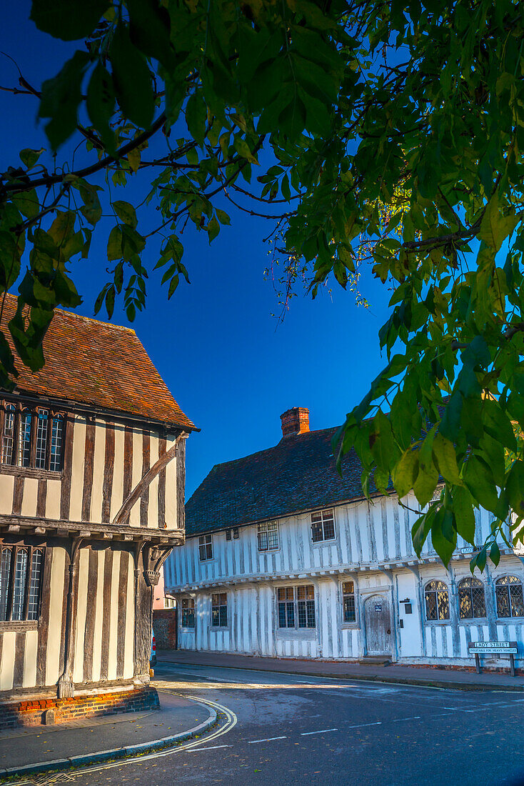 Corner of Water Street and Lady Street, Lavenham, Suffolk, England, United Kingdom, Europe