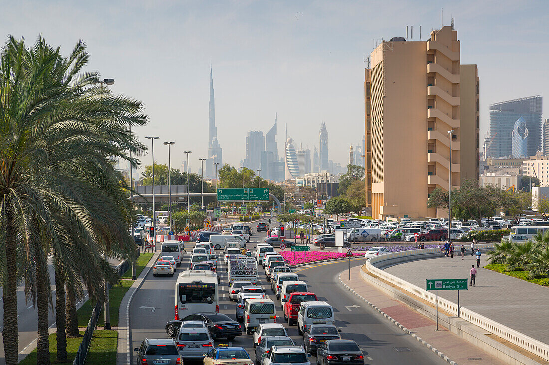 View of Burj Khalifa and Downtown from Union Square, Deira, Dubai, United Arab Emirates, Middle East