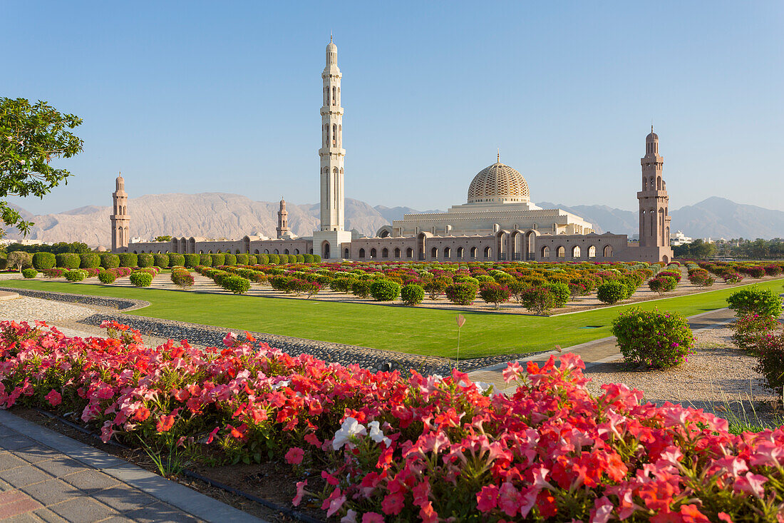 View of Sultan Qaboos Grand Mosque, Muscat, Oman, Middle East