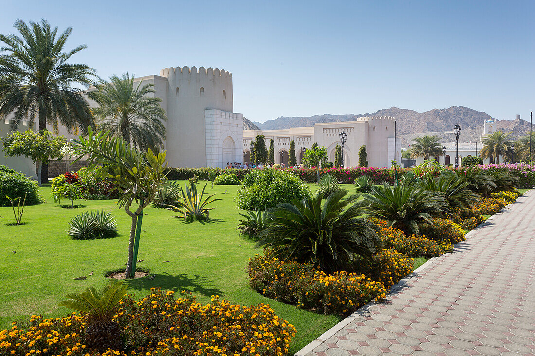 Blick auf Al Alam Palace Komplex, Muscat, Oman, Mittlerer Osten