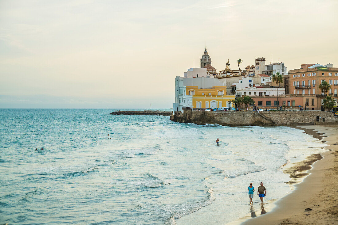 'Sitges downtown and seaside view; Sitges, Barcelona province, Spain'