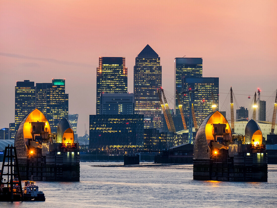 'Canary Wharf skyline from Woolwich; London, England'