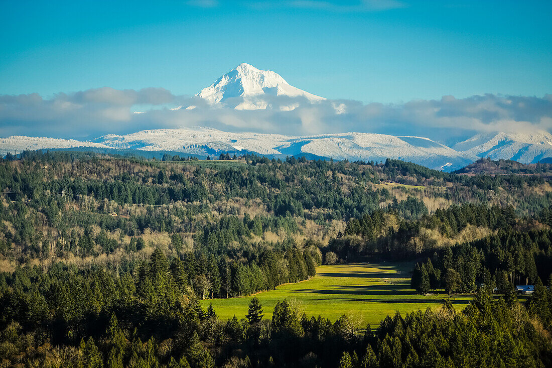 'Mount Hood aus Sandy Lookout; Sandy, Oregon, Vereinigte Staaten von Amerika'
