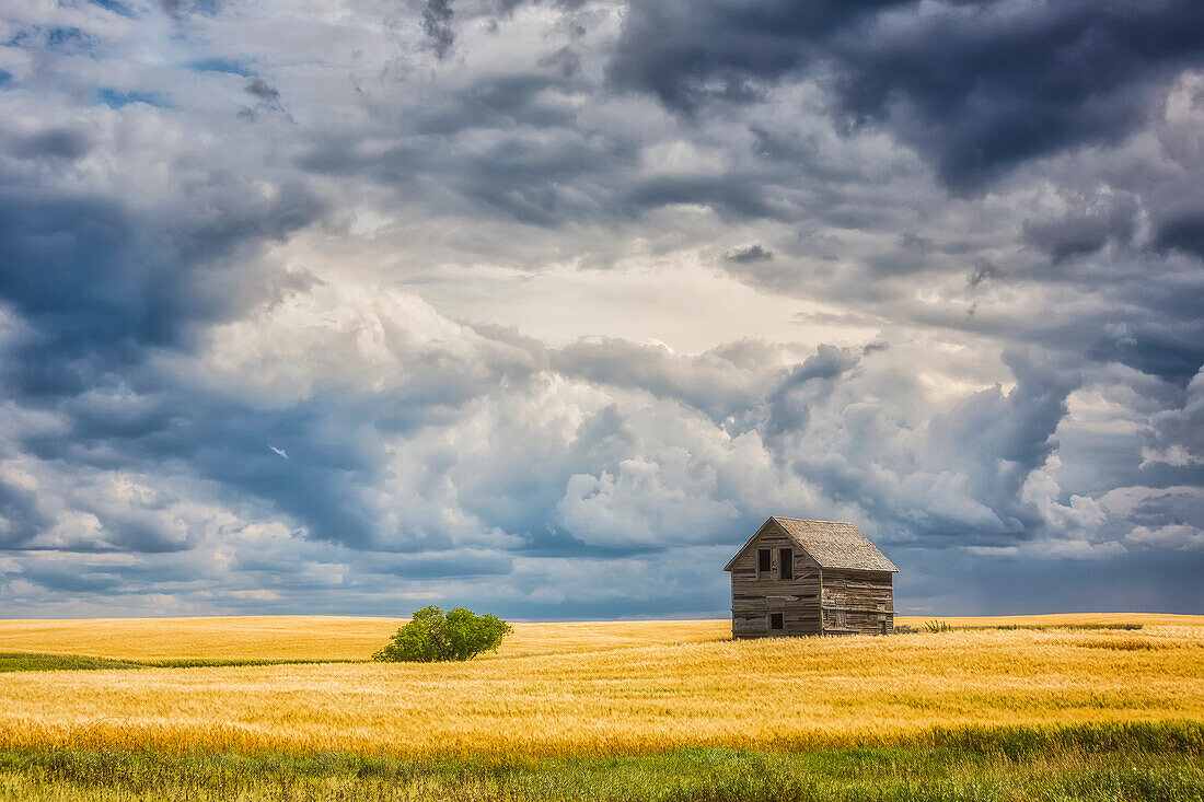 'Verlassenes Gebäude auf den Straßen des ländlichen Saskatchewan; Saskatchewan, Kanada'