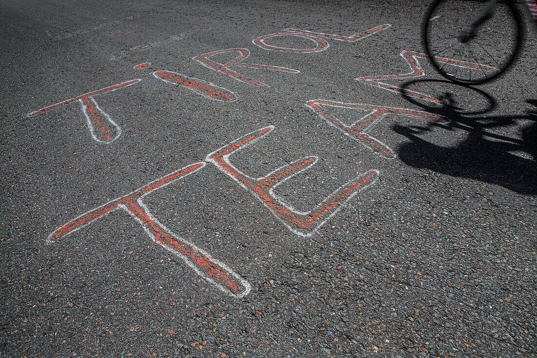 Lettering Tirol Team on a street in the Kitzbühler Alps, Kitzbühlerhorn, Tyrol, Austria