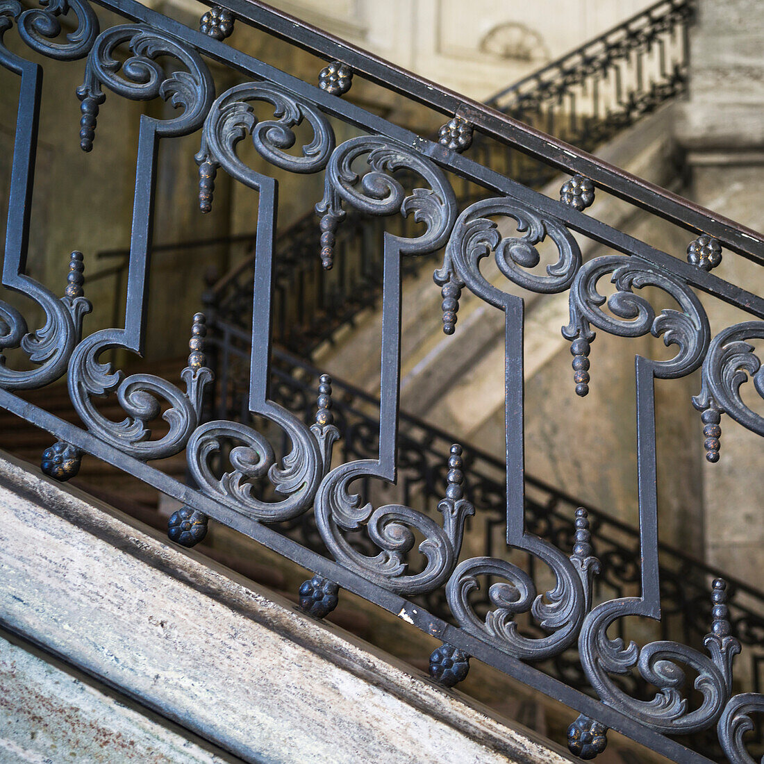 Ornate metal railing along stairs, Stockholm, Sweden