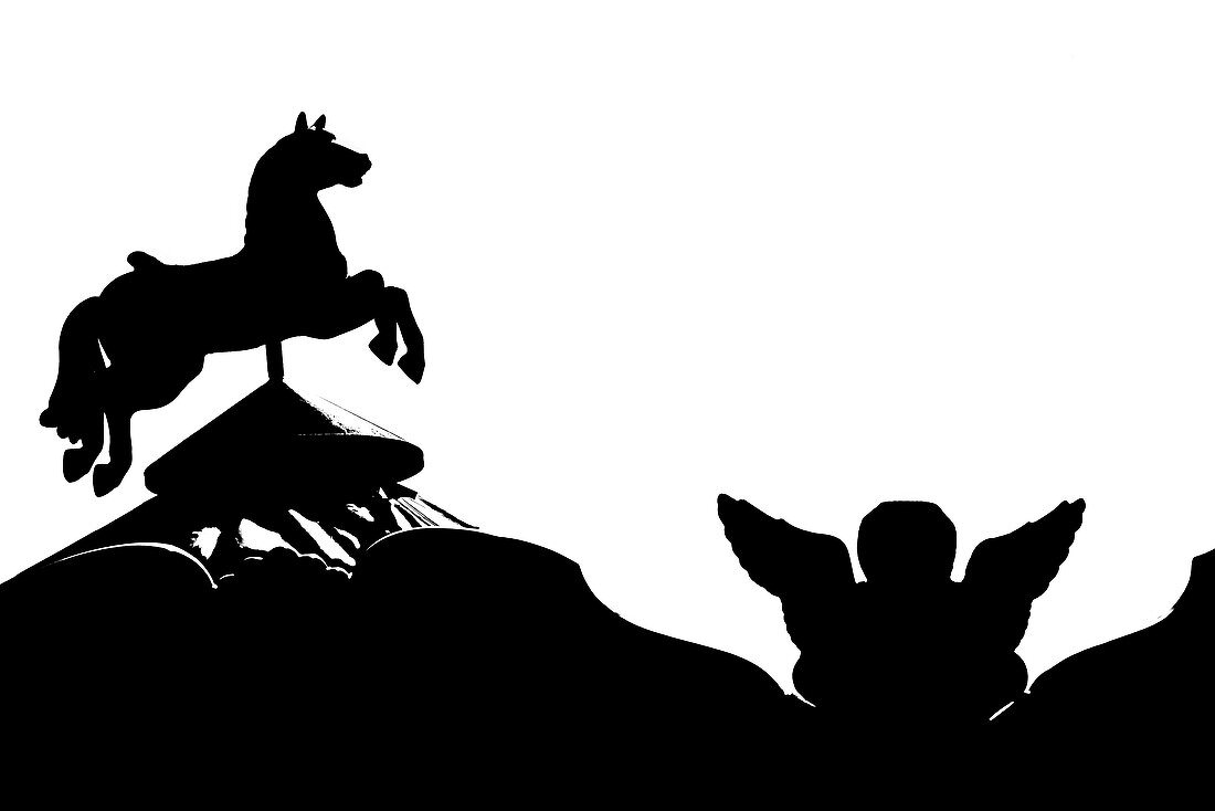 Silhouette of a carousel with horse and angel, Rome, Latium, Italy