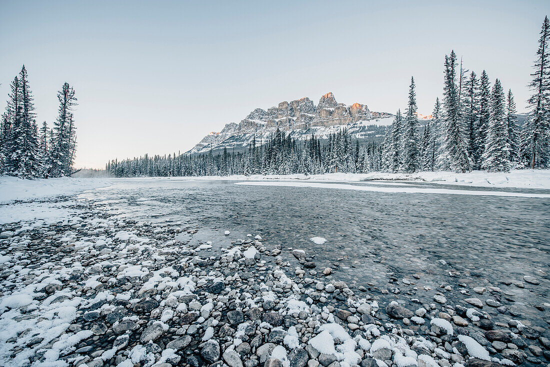 Riverside at Bow River, castle junction, Banff Town, Bow Valley, Banff National Park, Alberta, canada, north america