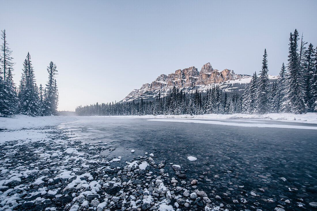 Riverside at Bow River, castle junction, Banff Town, Bow Valley, Banff National Park, Alberta, canada, north america