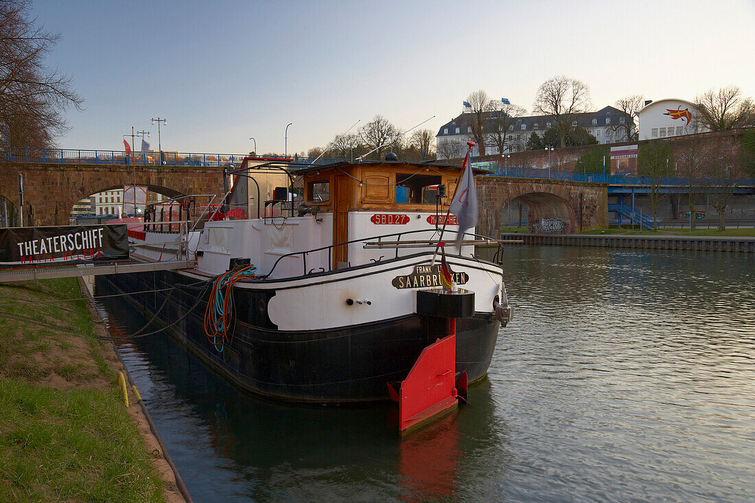 Ship for theatre performances , Alte Brücke , Castle , Saarbrücken , Saarland , Germany , Europe