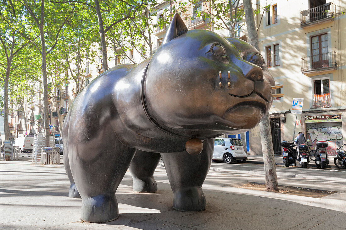 The cat (El Gat) sculpture by Botero, Rambla del Raval, Barcelona, Catalonia, Spain, Europe