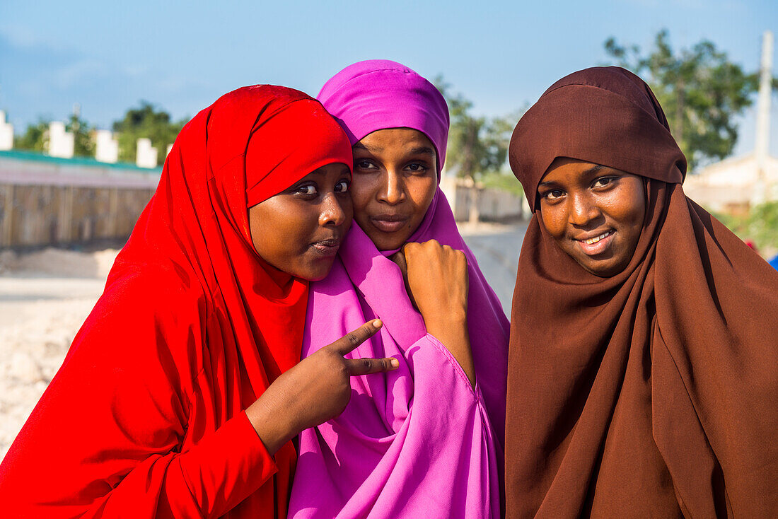 Colourfully dressed Muslim women in the coastal town of Berbera, Somaliland, Somalia, Africa