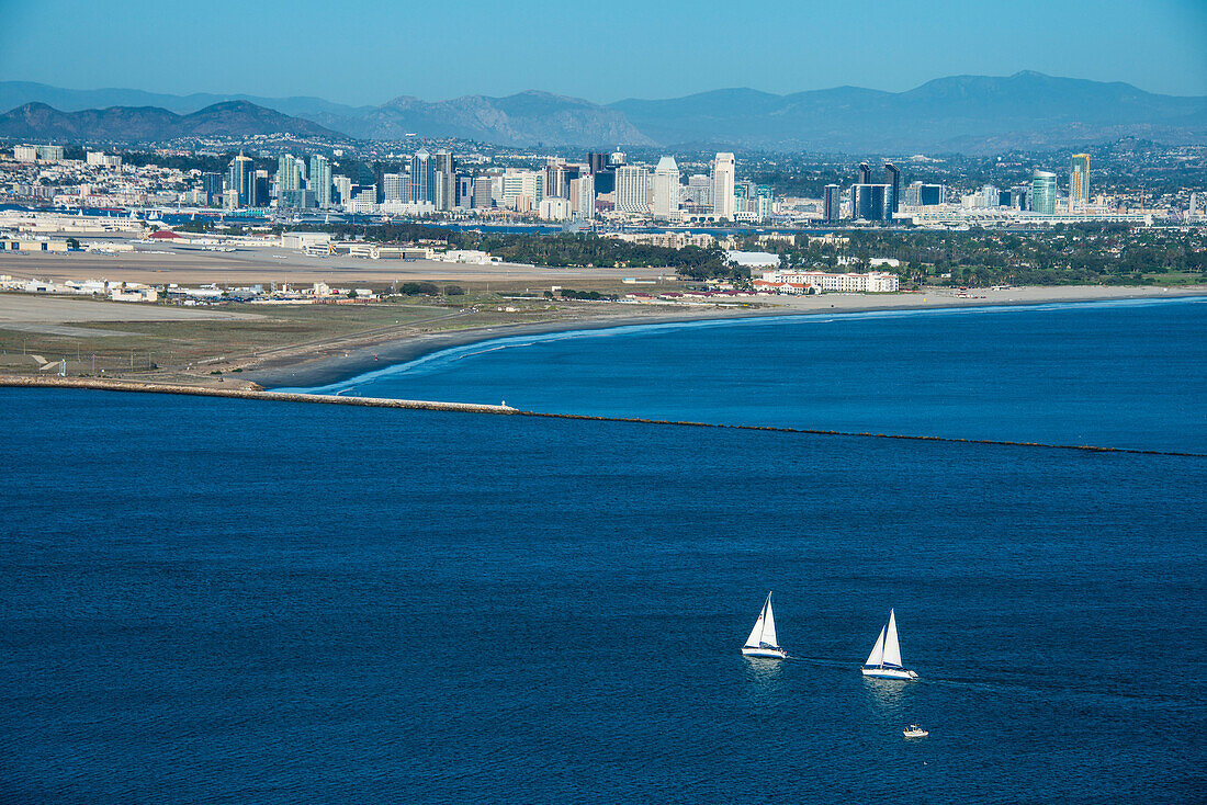 View over San Diego Bay from the Cabrillo National Monument, Point Loma, San Diego, California, United States of America, North America
