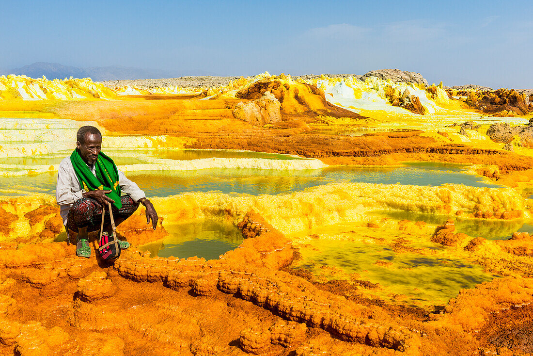 Colourful springs of acid in Dallol, hottest place on earth, Danakil depression, Ethiopia, Africa