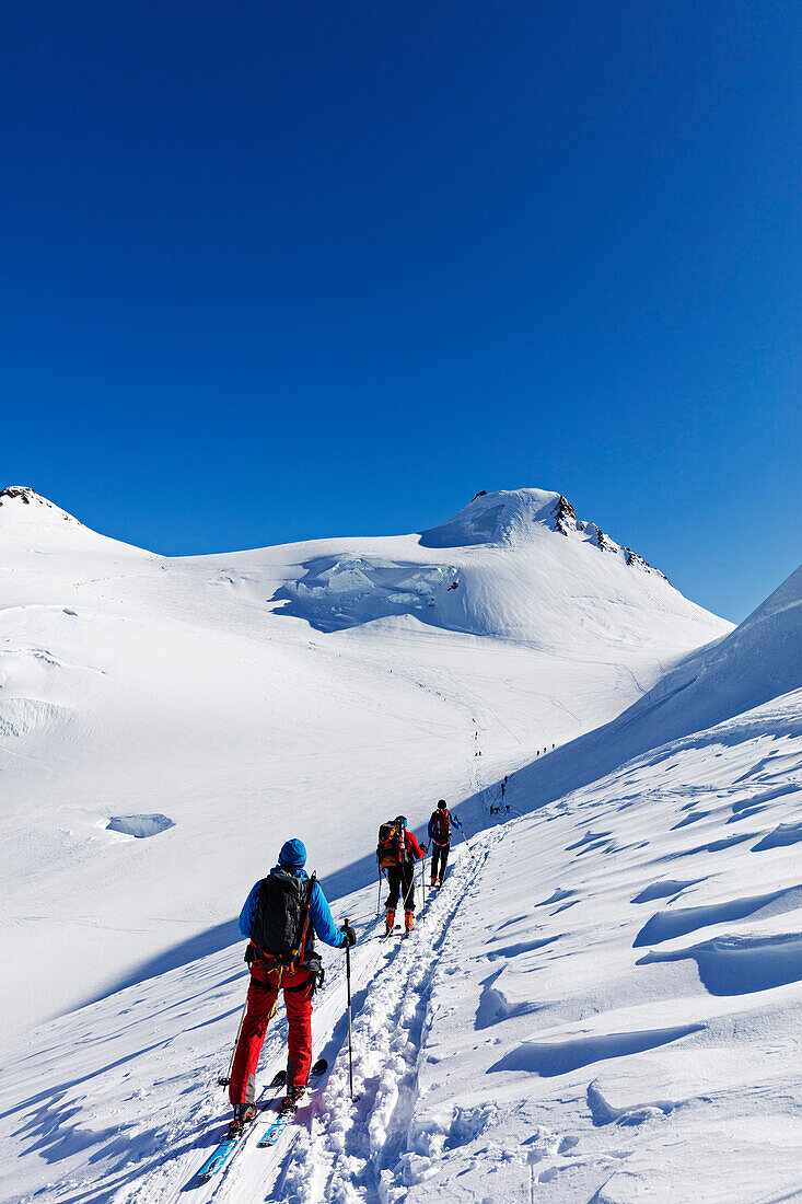 Skitourengeher am Monte Rosa, Grenze von Italien und der Schweiz, Alpen, Europa