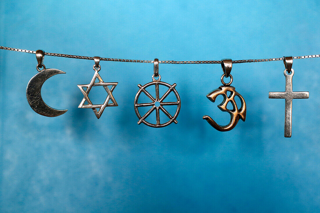 Symbole des Islam, Judentum, Buddhismus, Hinduismus und Christentum, Eure, Frankreich, Europa