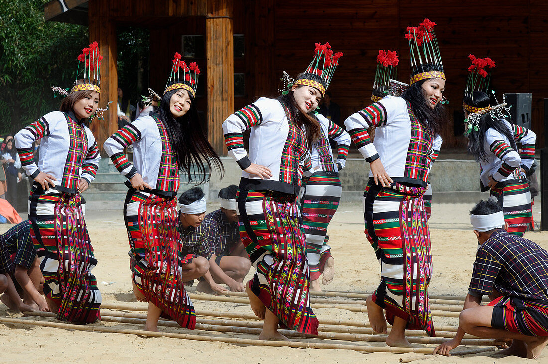 Tribal ritual dances at the Hornbill Festival, Kohima, Nagaland, India, Asia