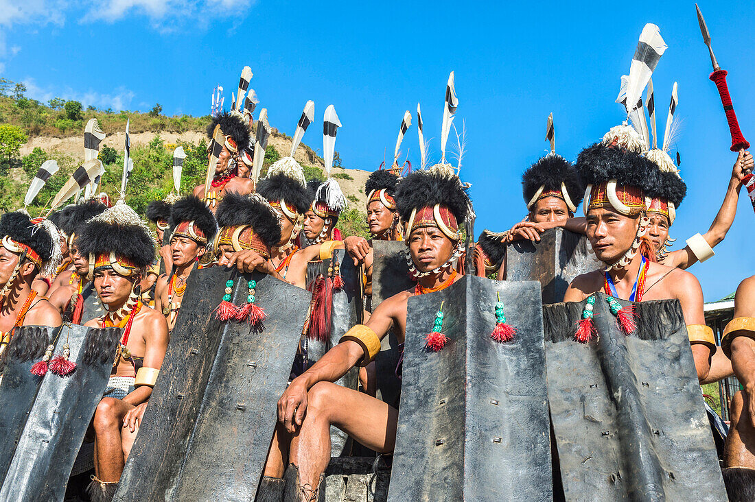 Performers gathered at the Hornbill Festival, Kohima, Nagaland, India, Asia