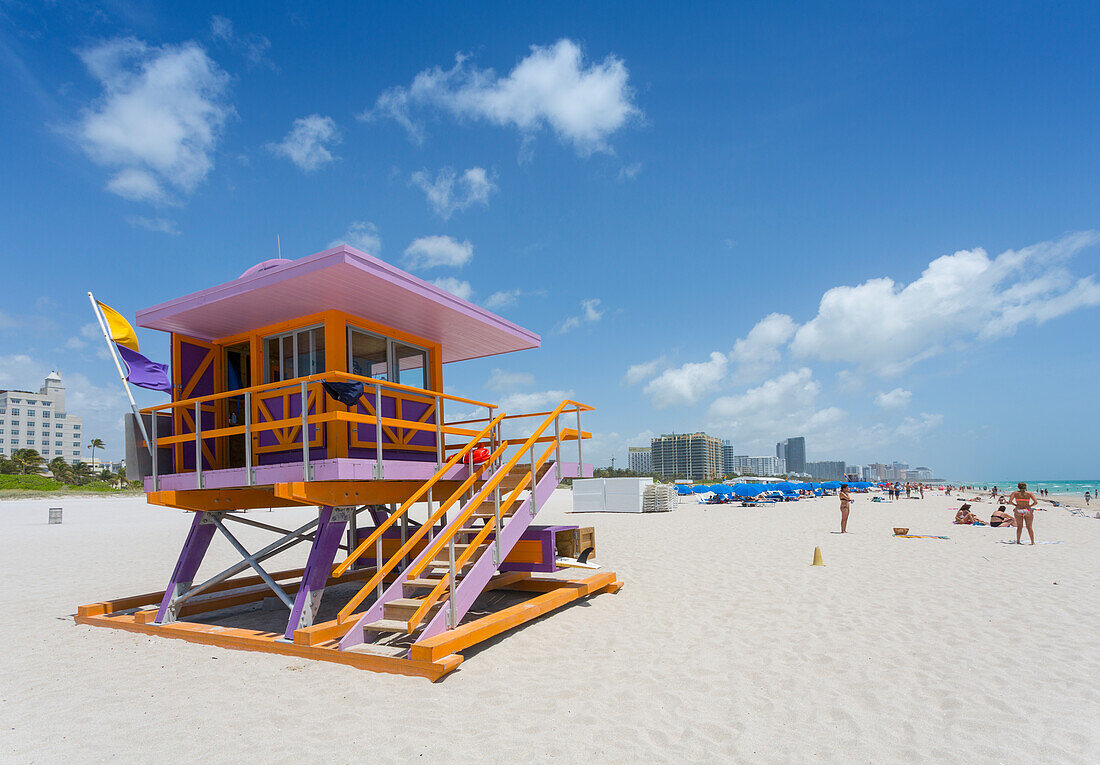 Lifeguard watchtower on South Beach, Miami Beach, Miami, Florida, United States of America, North America