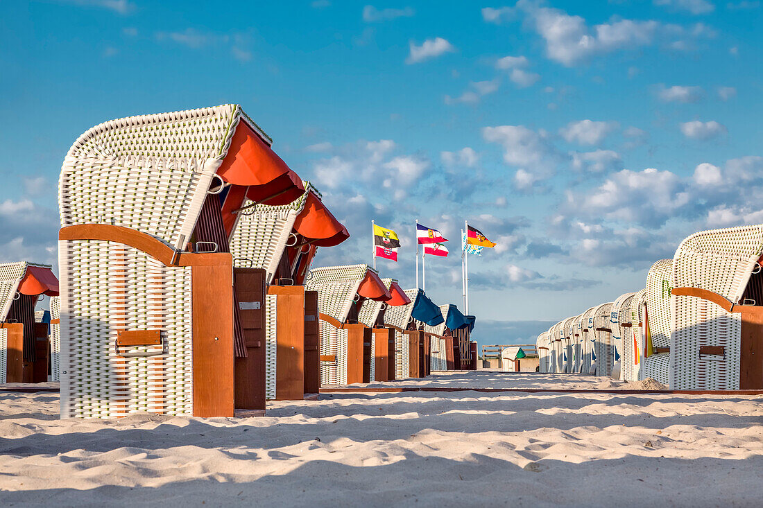 Beach with beach chairs, Groemitz, Baltic coast, Schleswig-Holstein, Germany