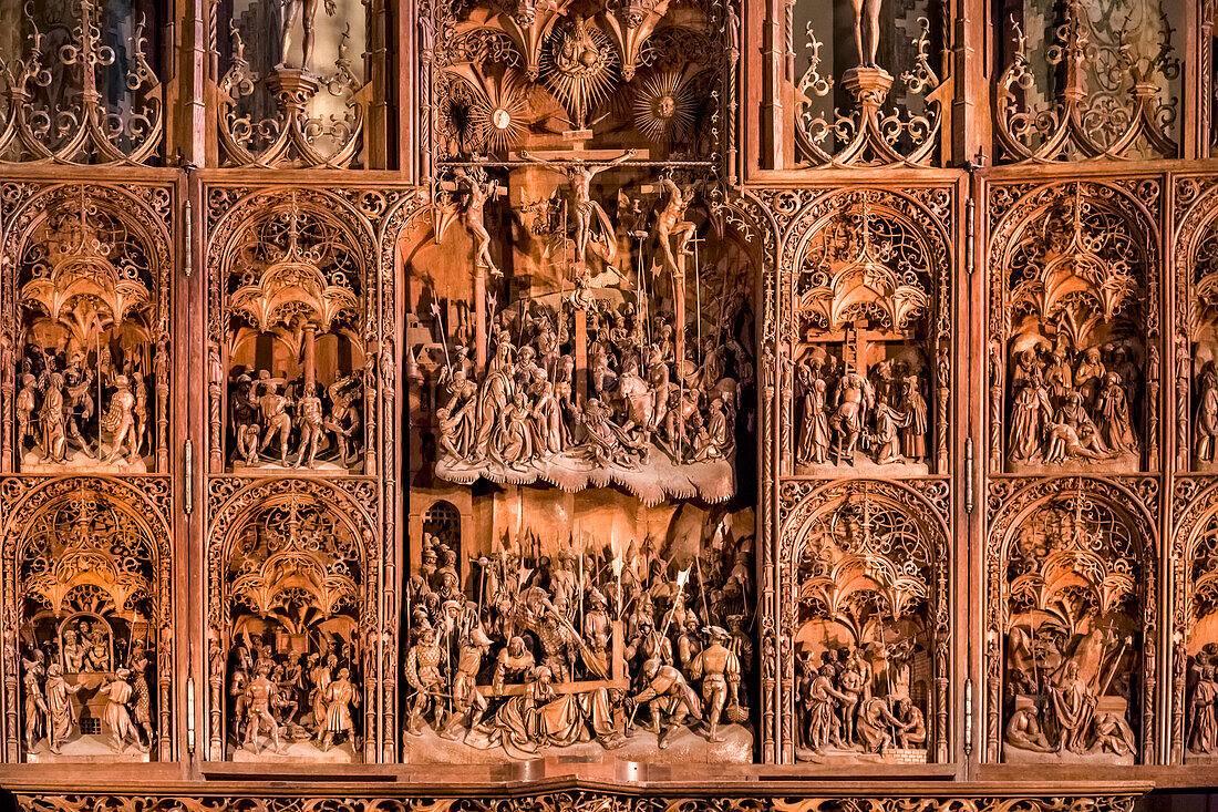 Holzschnitzerei am Bordesholmer Altar, Dom, Schleswig, Schlei, Ostsee, Schleswig-Holstein, Deutschland