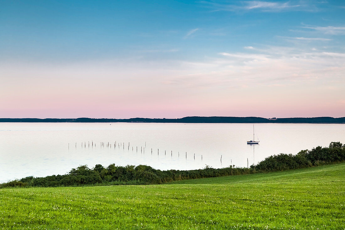 View from Holnis peninsula towards Denmark, Flensburg fjord, Baltic coast, Schleswig-Holstein, Germany