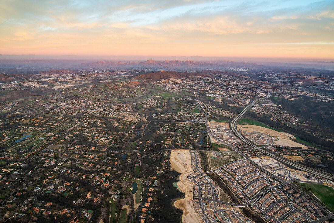 Aerial over Encinitas from a hot air balloon, California, United States of America, North America