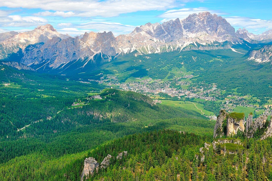 Mount Cristallo and Cortina d'Ampezzo valley, Dolomite Alps, Province of Belluno, Veneto Region, Italy
