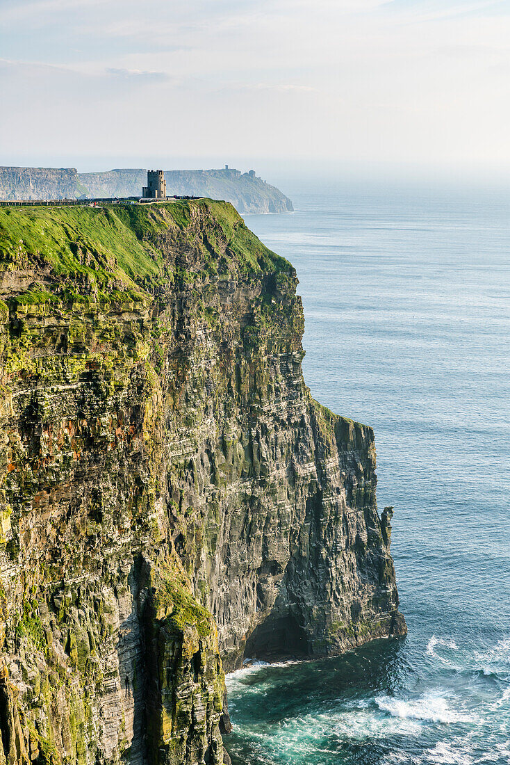O Briens tower and Giant cave. Cliffs of Moher, Liscannor, Co. Clare, Munster province, Ireland.