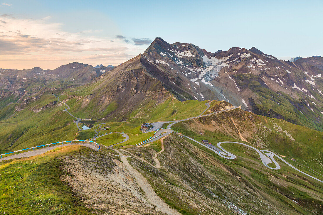 Serpentines of Hohe Tauern Grossglockner High Alpine Road seen from Edelweiss Spitze viewpoint, Fusch, Fuschertal Valley, Salzburg land, Austria