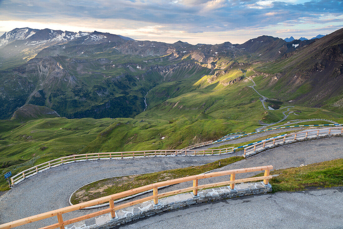 Serpentines of Hohe Tauern Grossglockner High Alpine Road seen from Edelweiss Spitze viewpoint, Fusch, Fuschertal Valley, Salzburg land, Austria