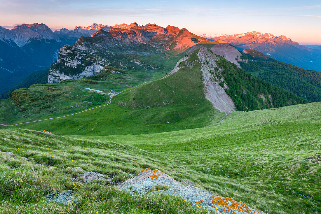 Nana valley at sunrise Europe, Italy, Trentino Alto Adige, Non valley, Trento district, Non valley, Natural Park Adamello Brenta