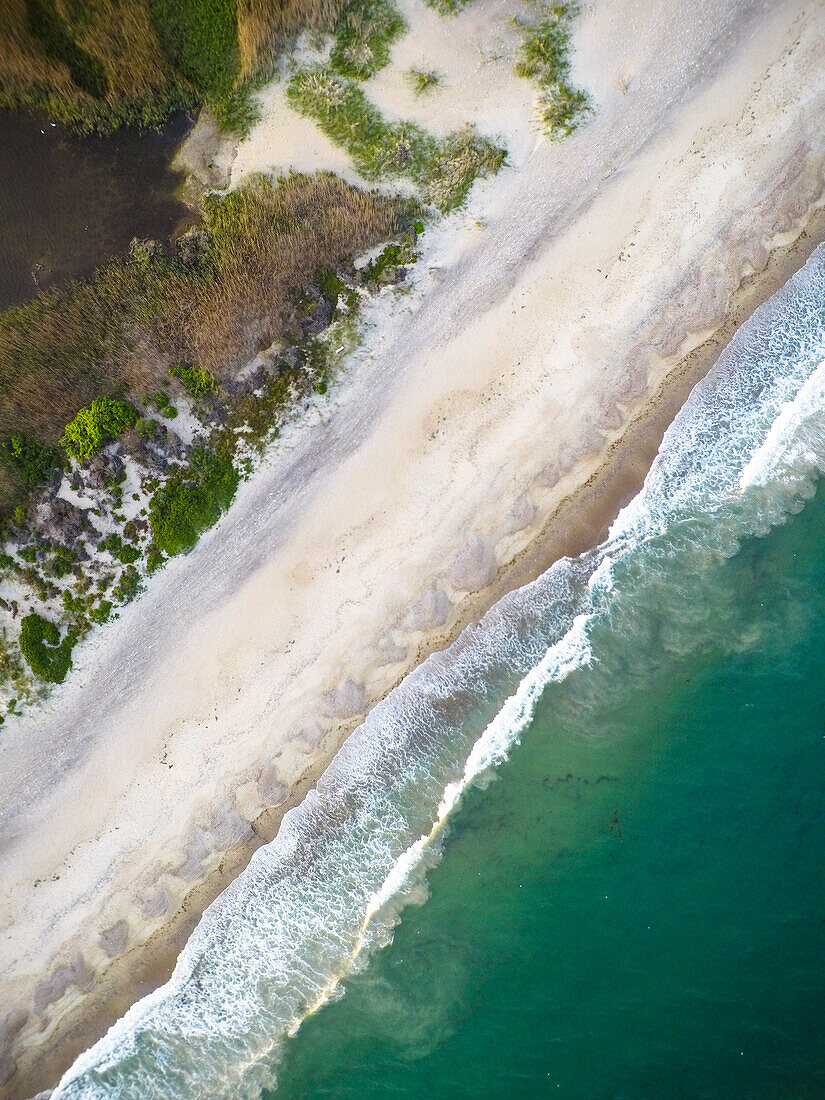 Overhead vertical drone aerial of Rhode Island beach